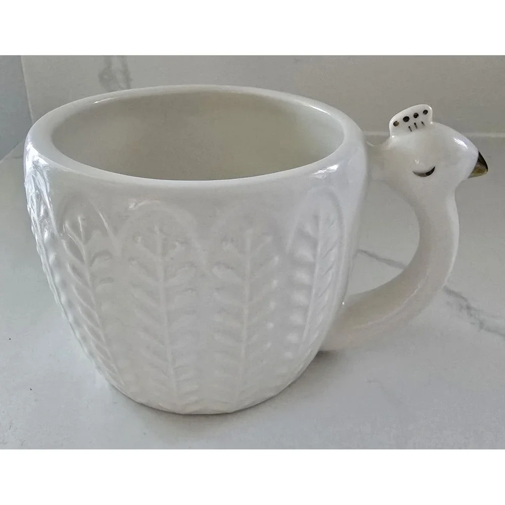 Opal House‎ Embossed Stoneware Peacock 3D Handle Coffee Tea Mug